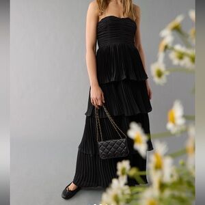 American Eagle Black Tiered Pleated Maxi Dress